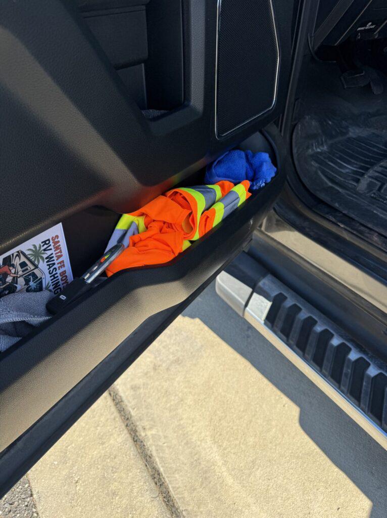 Vest stored in our truck door ready for immediate use